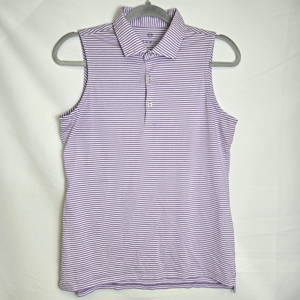 Renwick Striped Sleeveless Golf Polo Purple White Preppy Outdoors Sporty Small